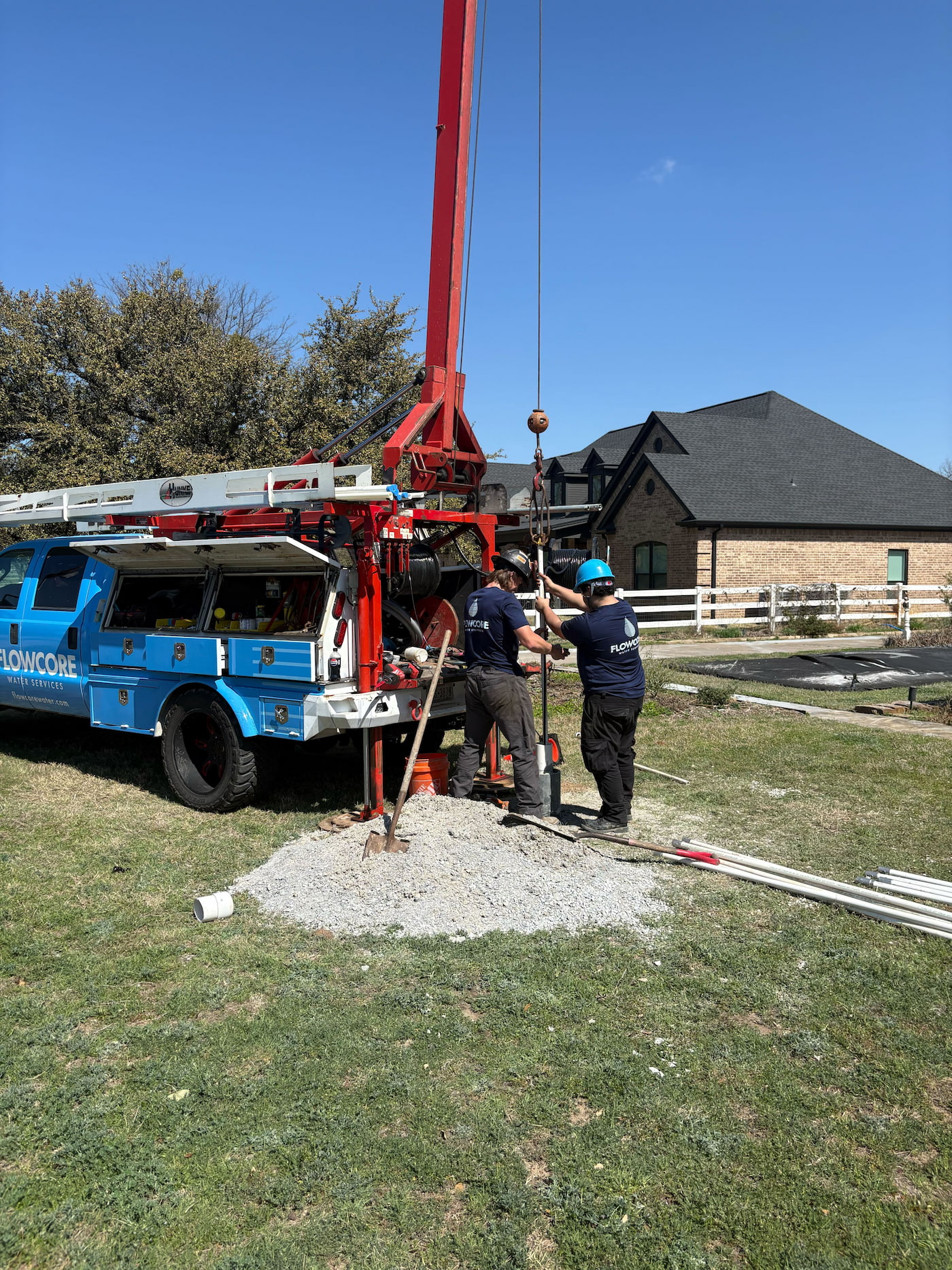 Flowcore Water drilling a residential water well on a rural property in North Texas