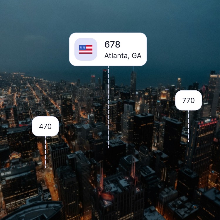 City skyline of Atlanta showing the 678 area code and surrounding area codes