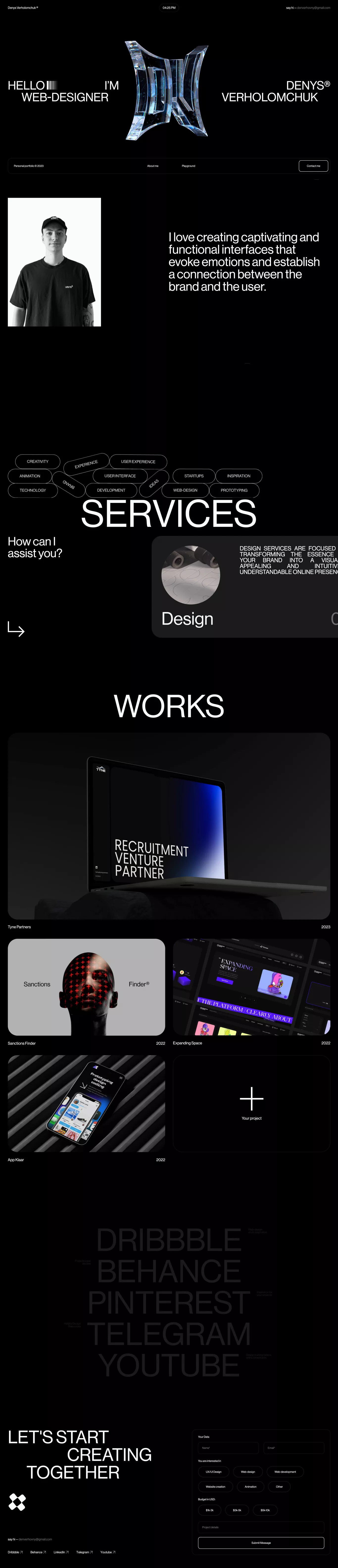 Verholomchuk portfolio page screenshot showcasing Design and Tech design