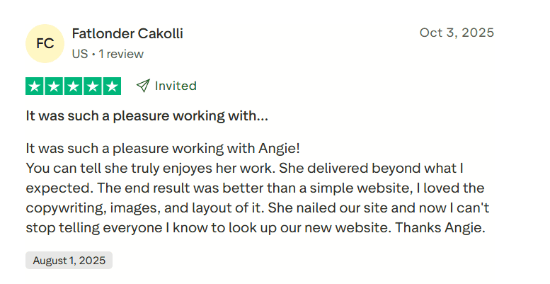 Screenshot of a review on TrustPilot