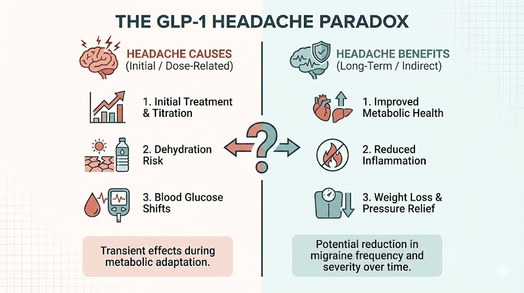GLP-1 medications paradox causing and treating headaches