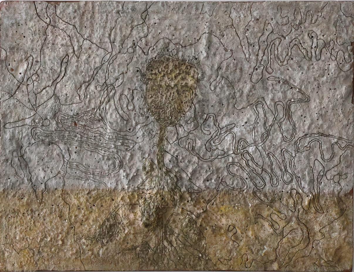 herd of sheep on road painting