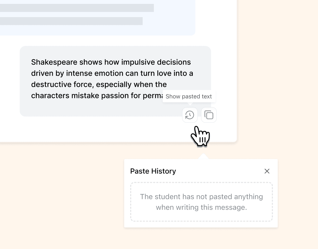 Image showing ability to check if a student pasted their work directly into Flint