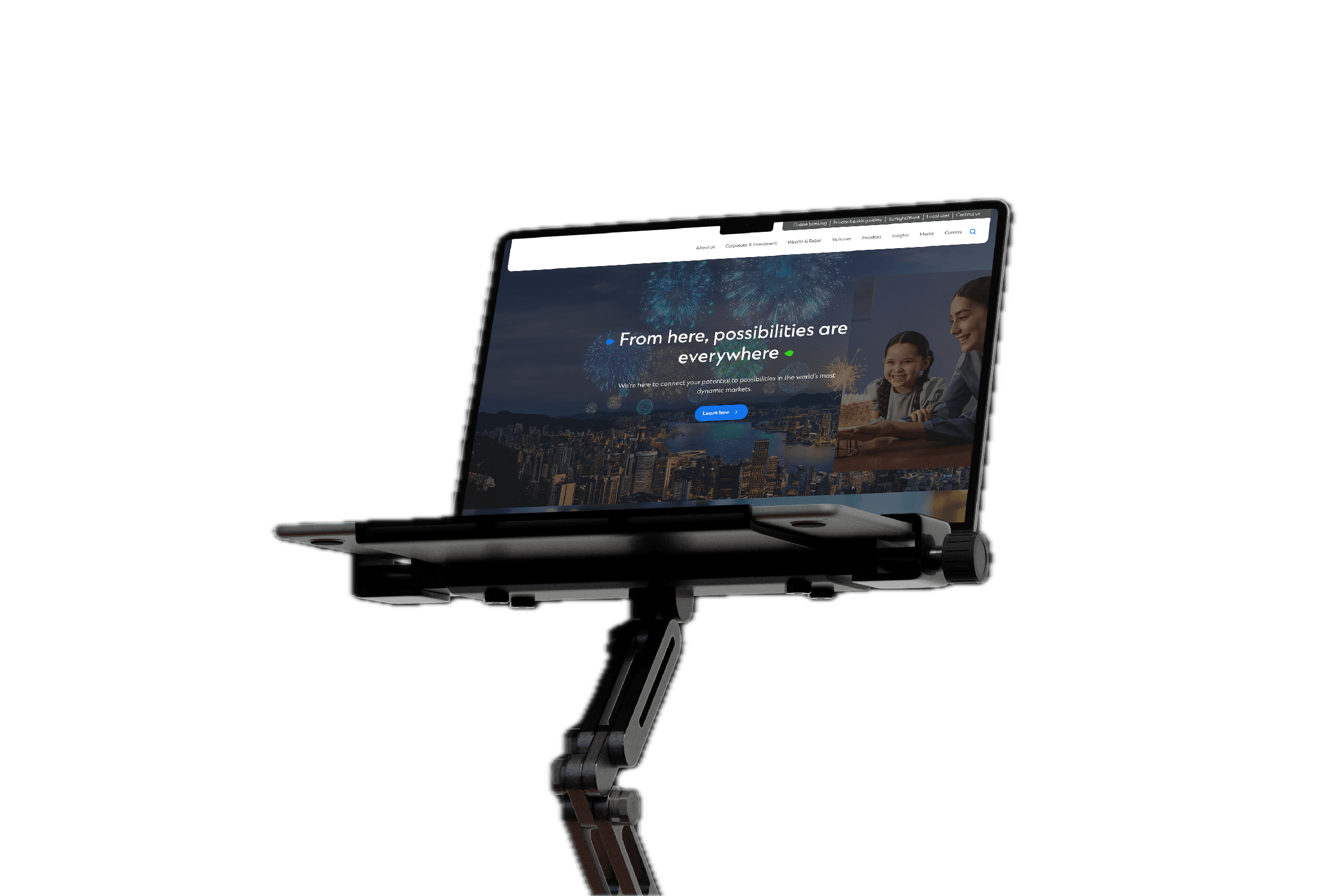 Redesigned corporate banking website for Standard Chartered, desktop view.