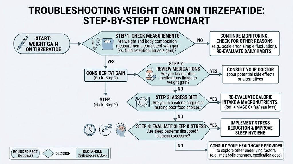 Tirzepatide weight gain troubleshooting flowchart step by step