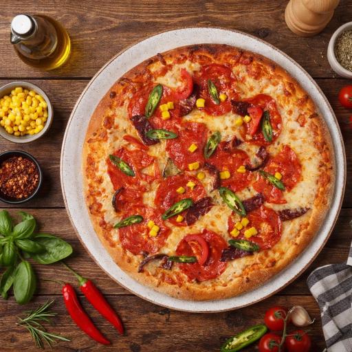 pizza with green leaf vegetable