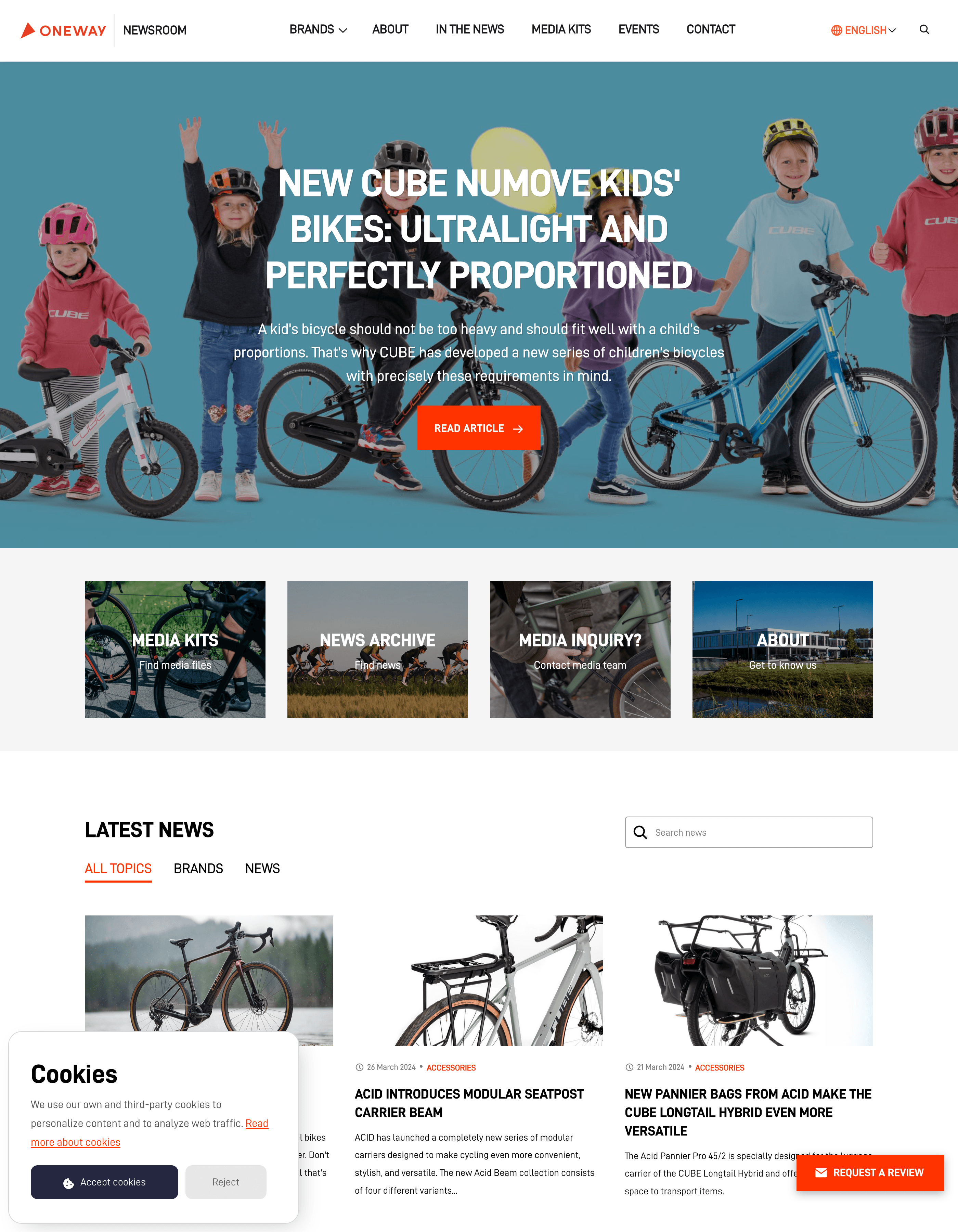 Oneway Bikes newsroom example showcasing latest news and press releases
