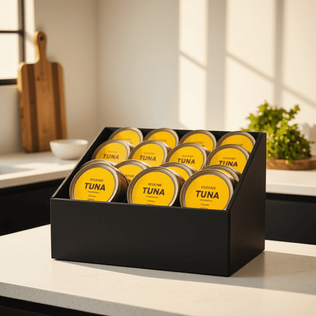 product photography of box of canned tuna