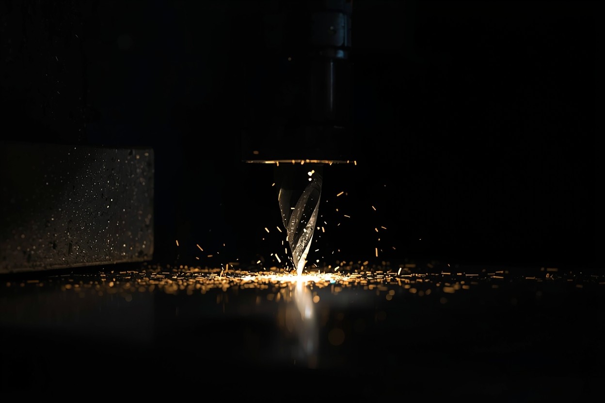 Tower emerging from clouds at sunset