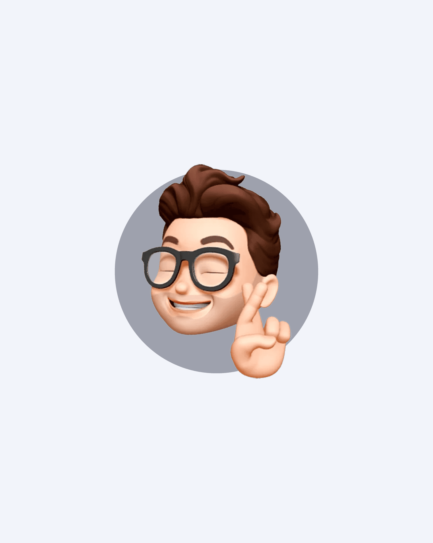 Emoji d'homme avec des cheveux bruns, portant des lunettes, souriant et faisant un signe de paix avec sa main