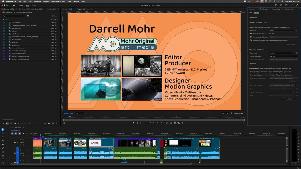 screengrab from my demo reel edit app