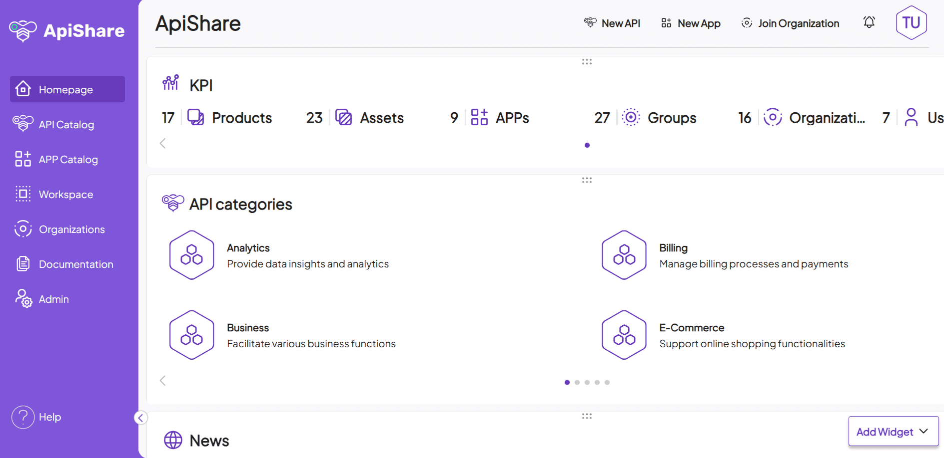 ApiShare sidebar menu