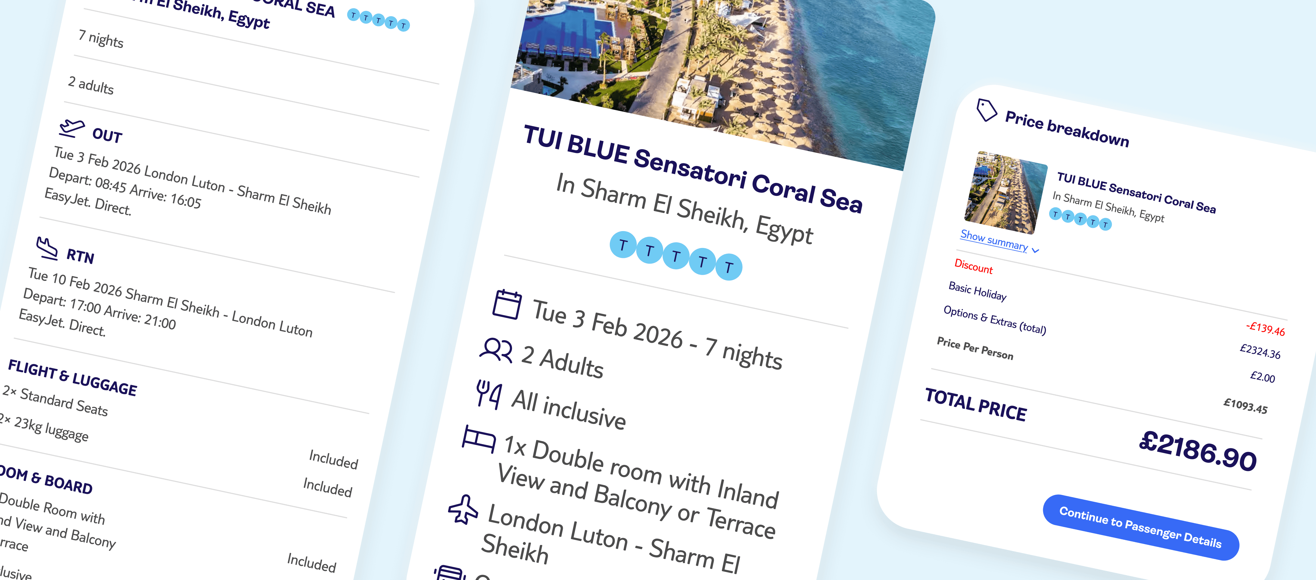 Examples of the existing holidays summaries on the TUI website.