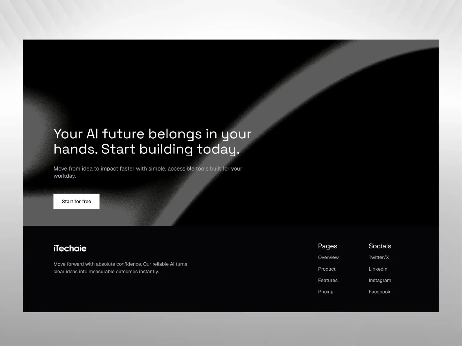AI platform sign-up page with a "Start for free" button on a dark background.