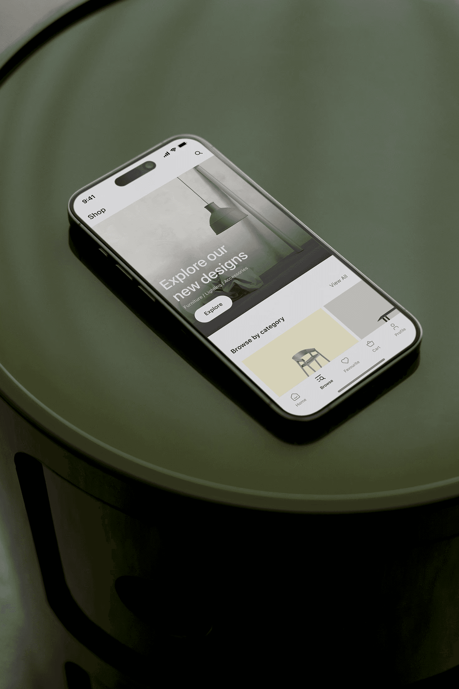 Mockup of a phone showing mobile app