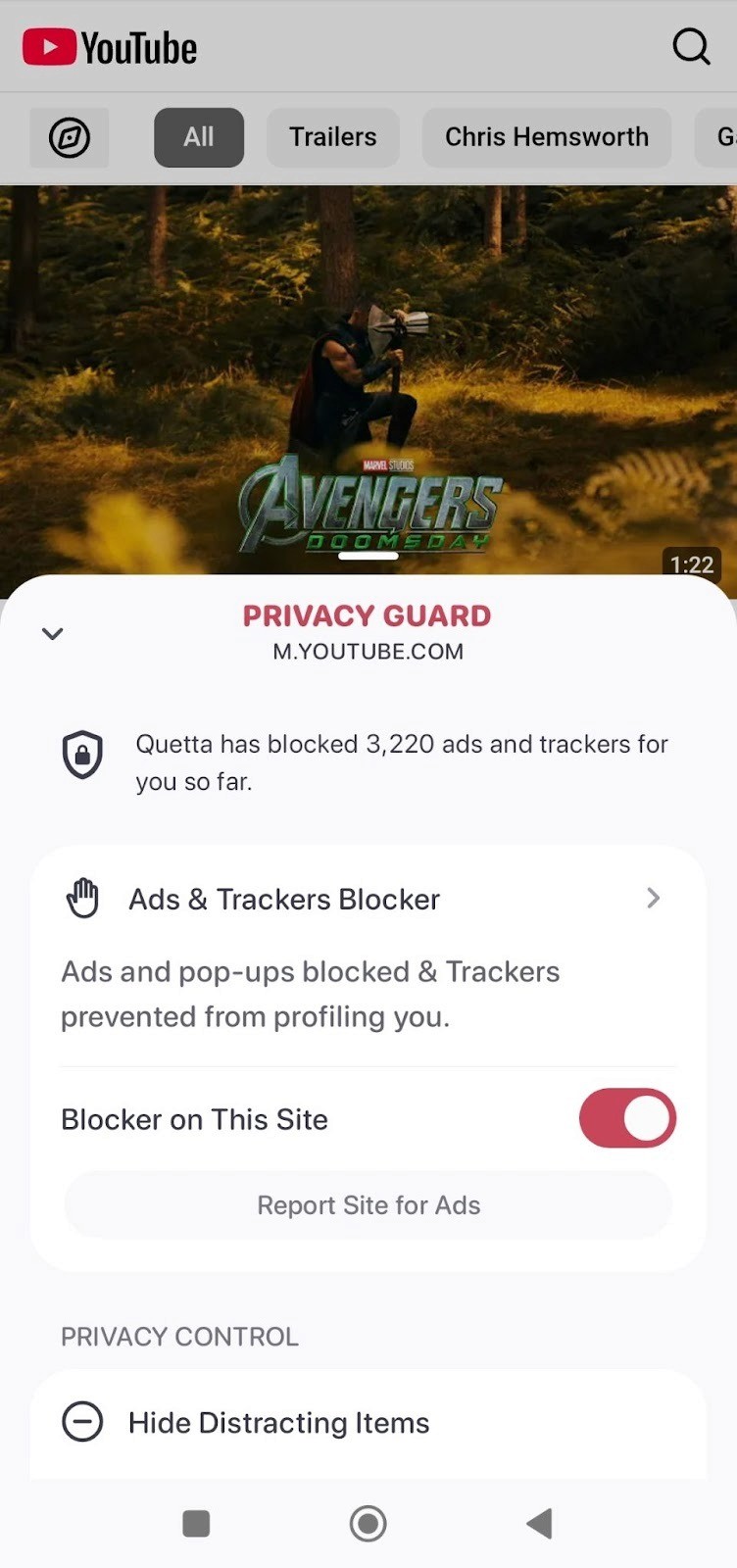 Quetta AI-powered ad-blocking feature