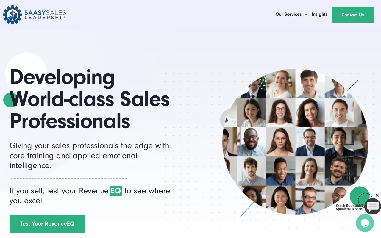 SaaSy Sales Leadership homepage, RevenueEQ manager and leadership training