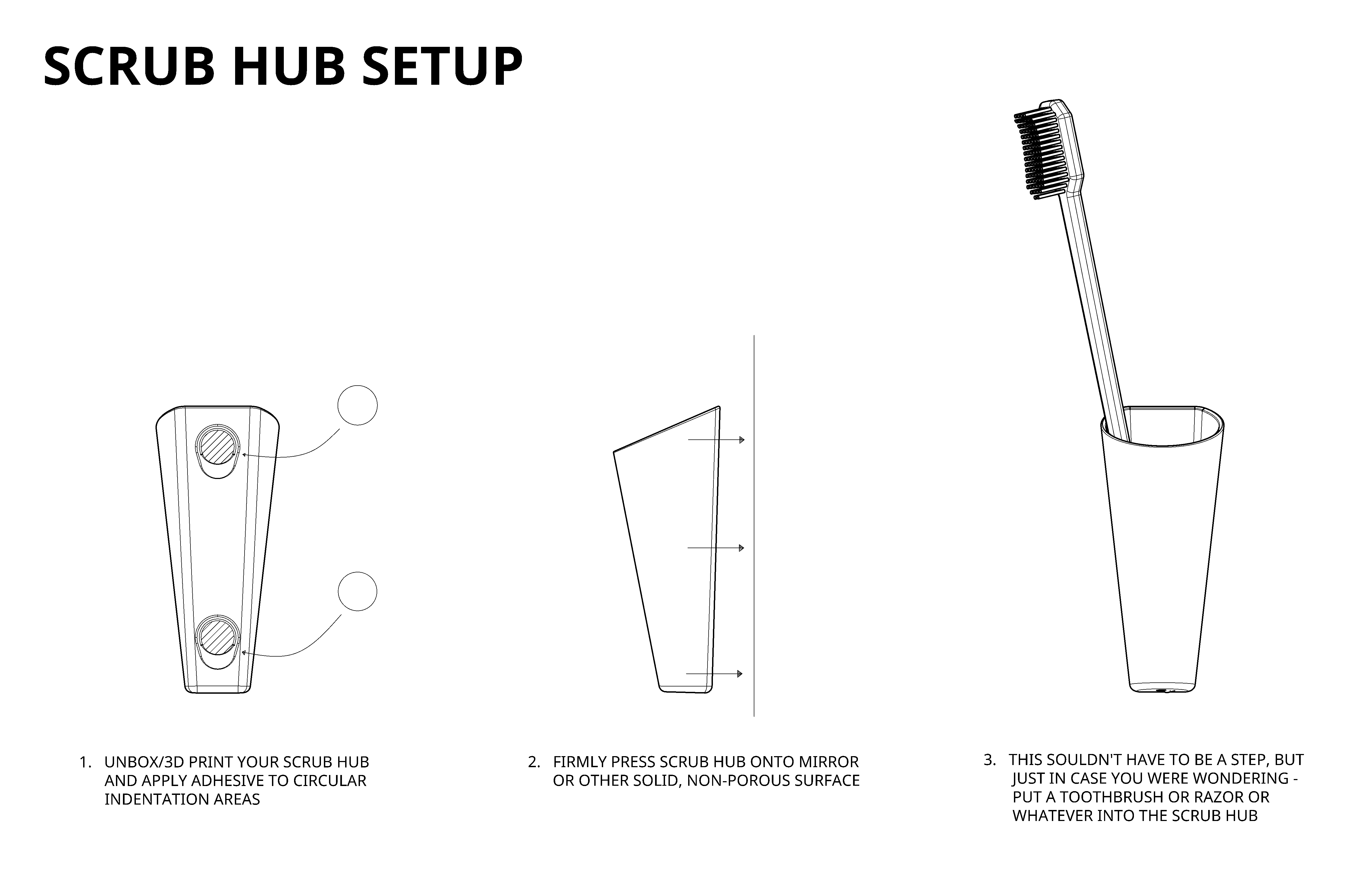 A set of instructions showing installation of a toothbrush holder for consumers.