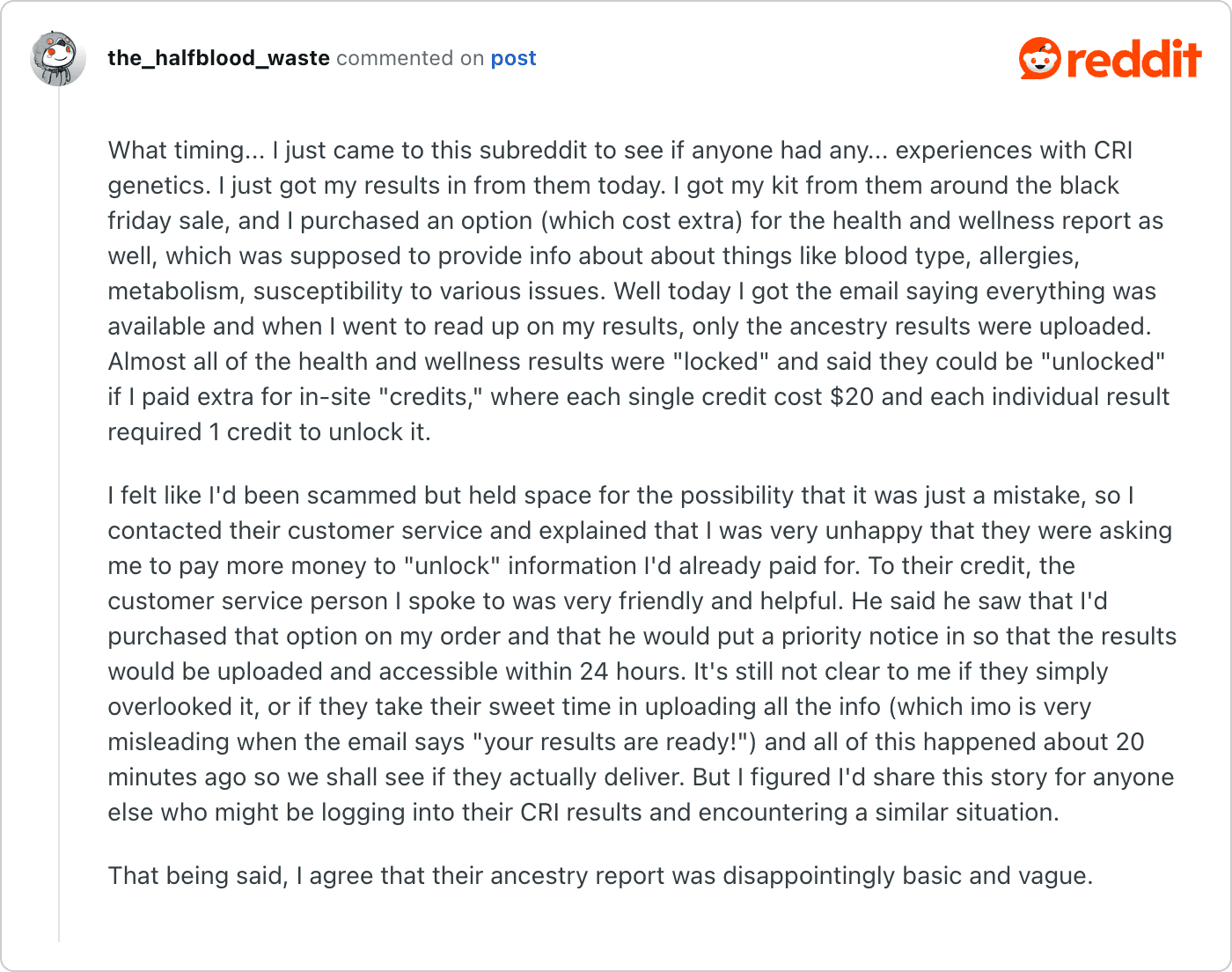 Post on Reddit