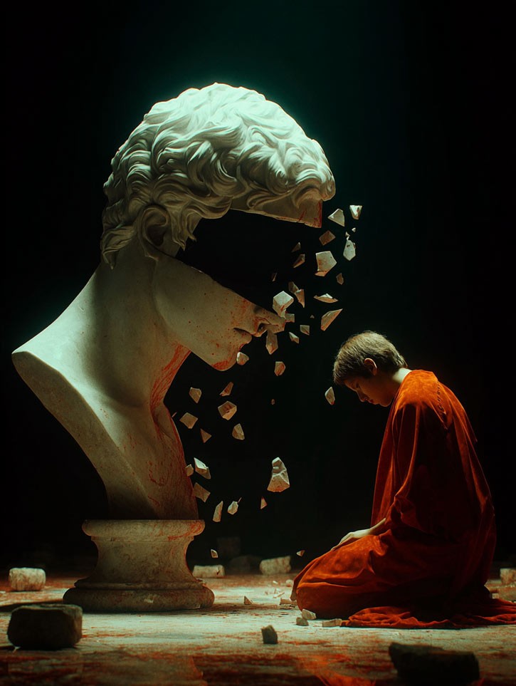 Person wearing wide-brimmed hat in warm amber lighting, artistic portrait with soft shadows