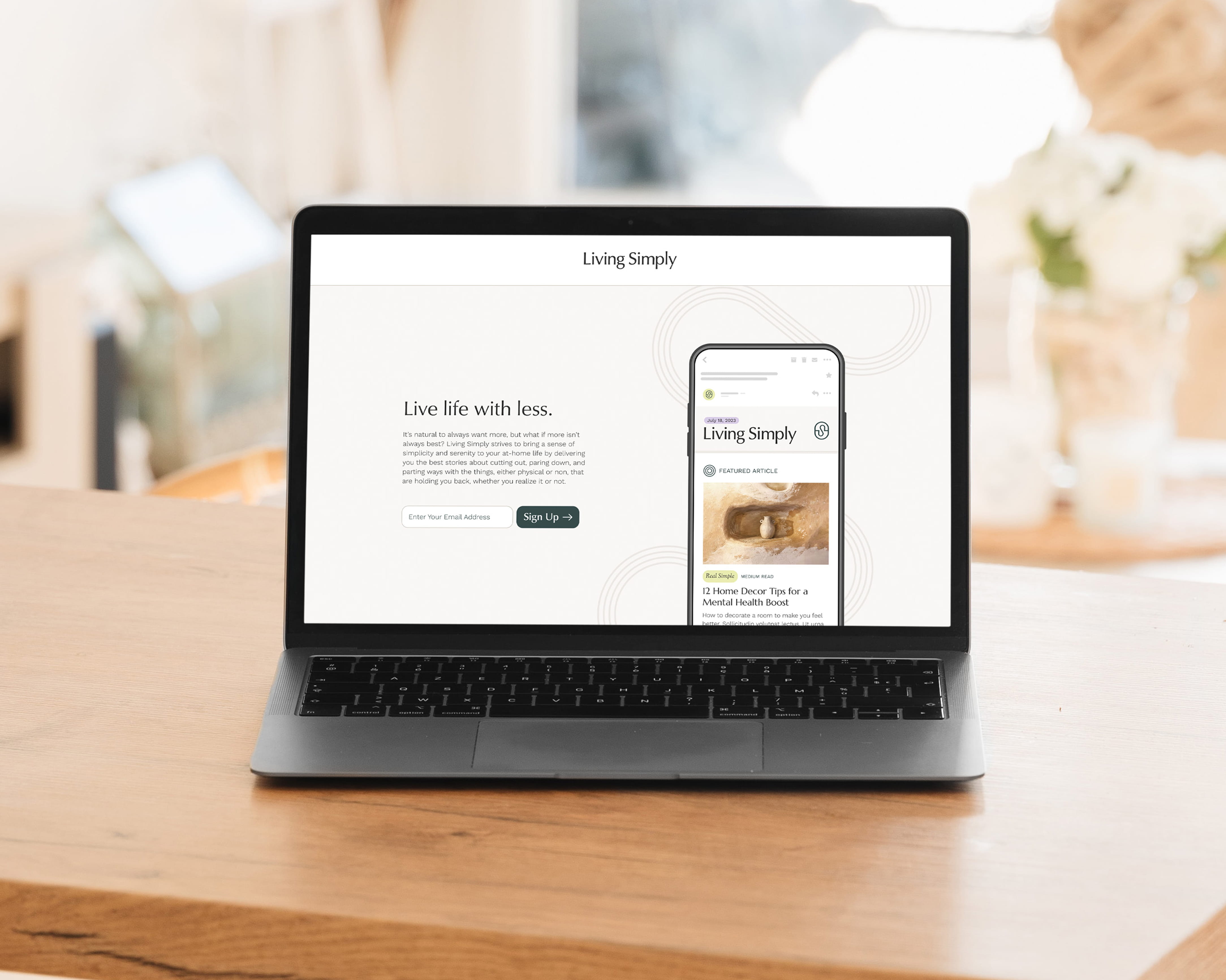 Living Simply homepage design