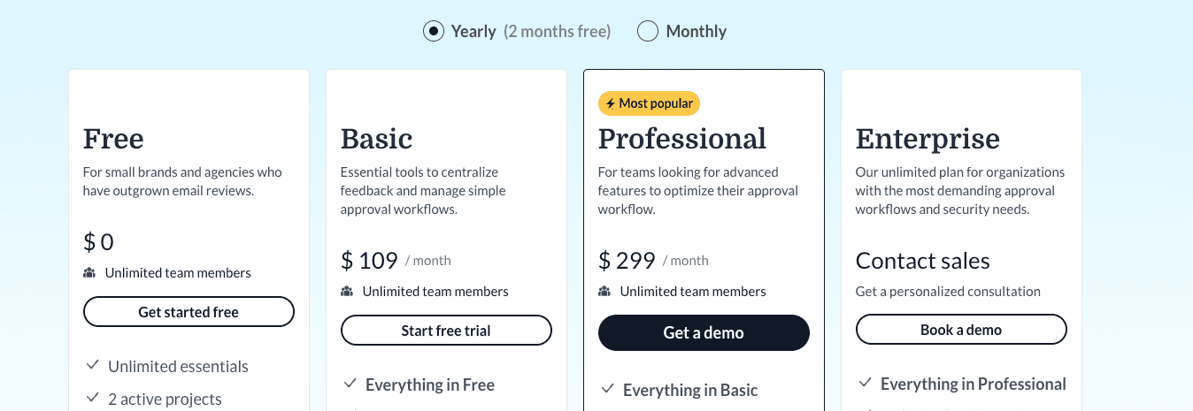 Filestage's pricing plans