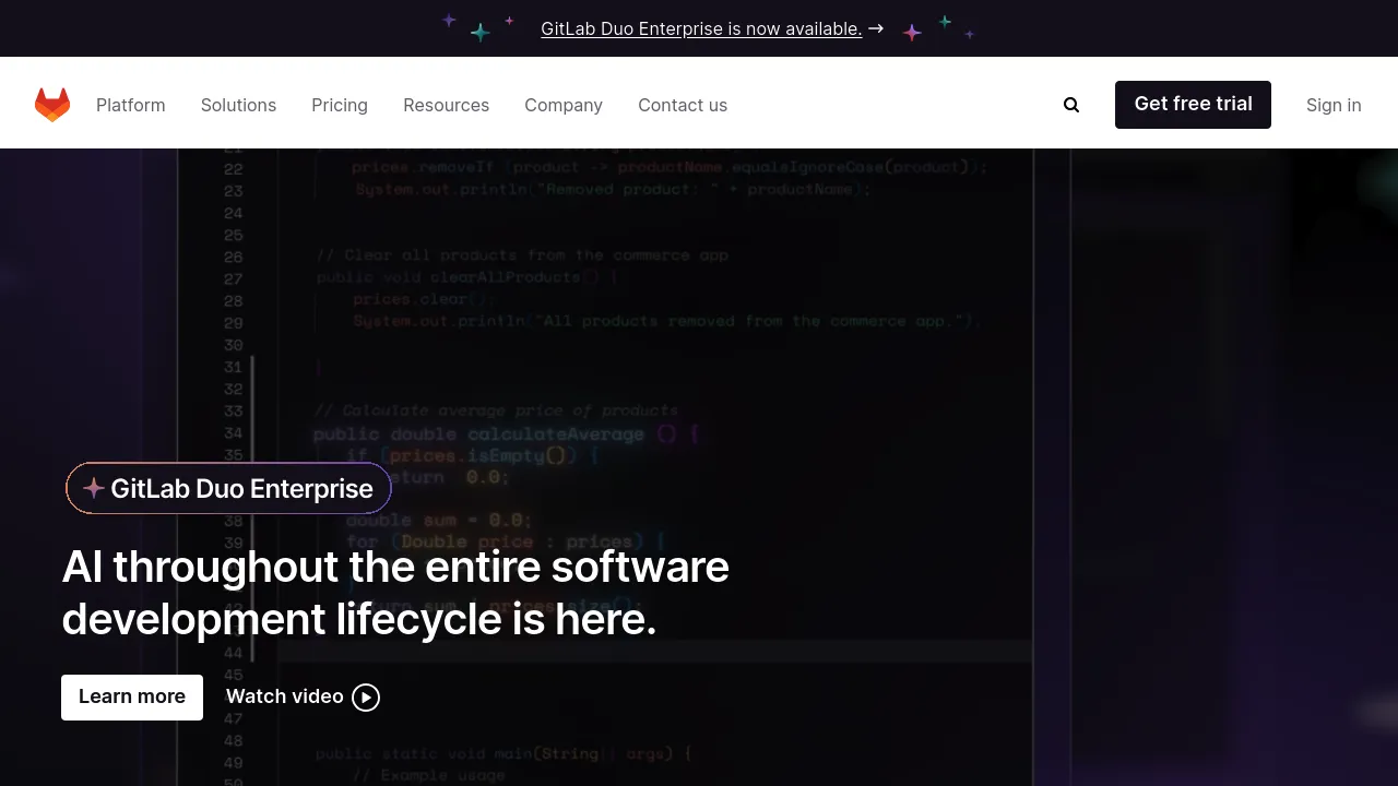 Screenshot of the GitLab CI/CD website showing continuous integration and deployment system features