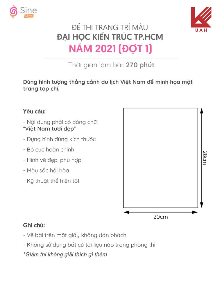 Đề thi trang trí màu Đại học Kiến Trúc TP.HCM 2021 (đợt 1)