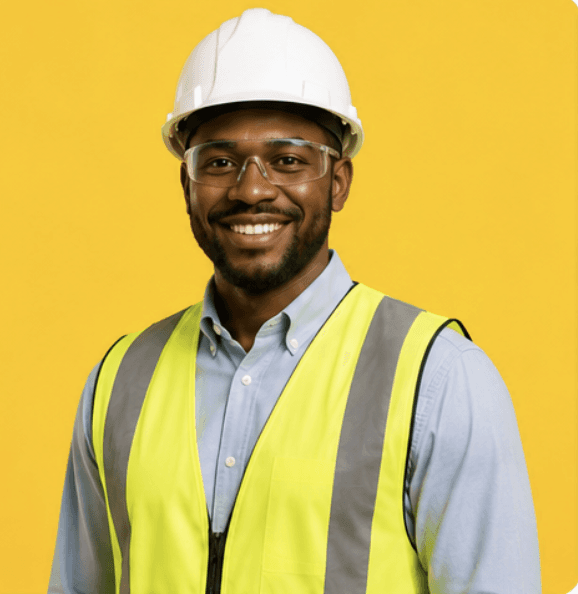 Mia Walker, Client Relations Manager in hard hat