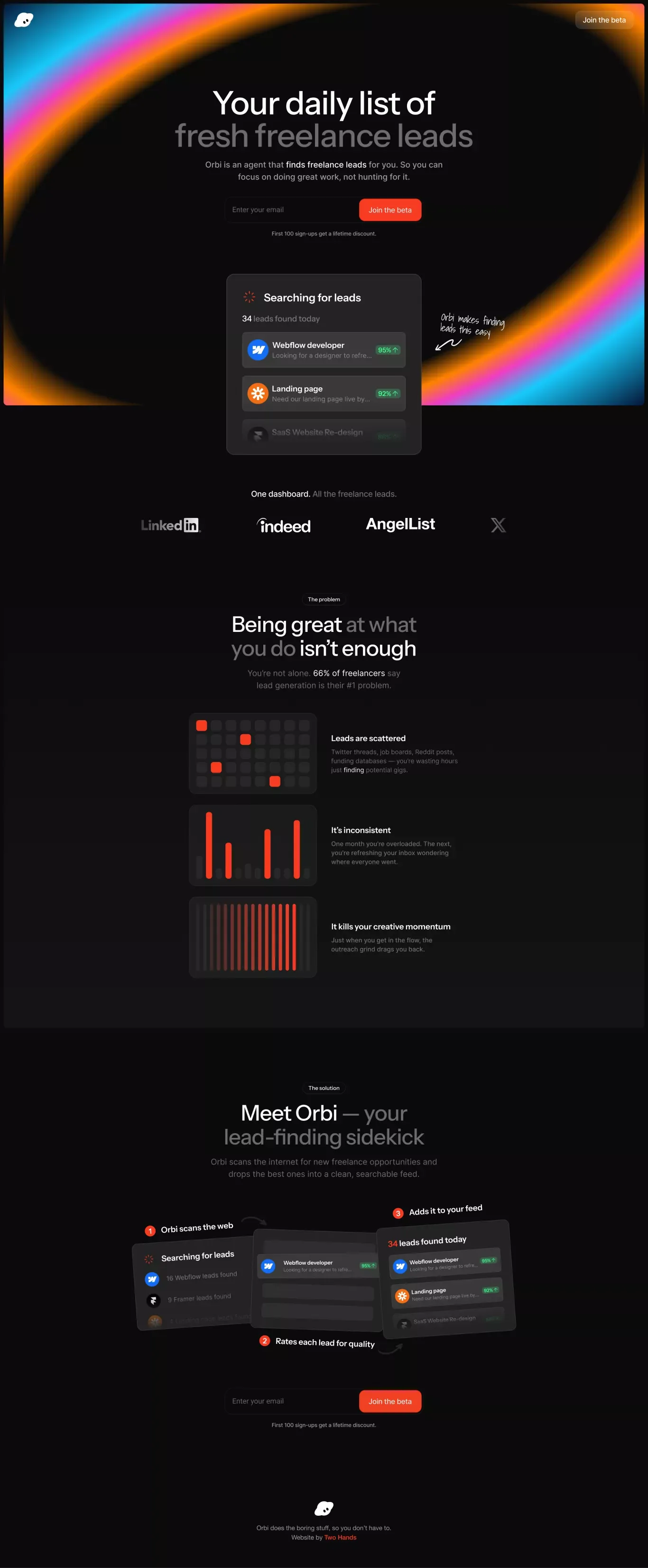 Orbi portfolio page screenshot showcasing Marketing and Tech design