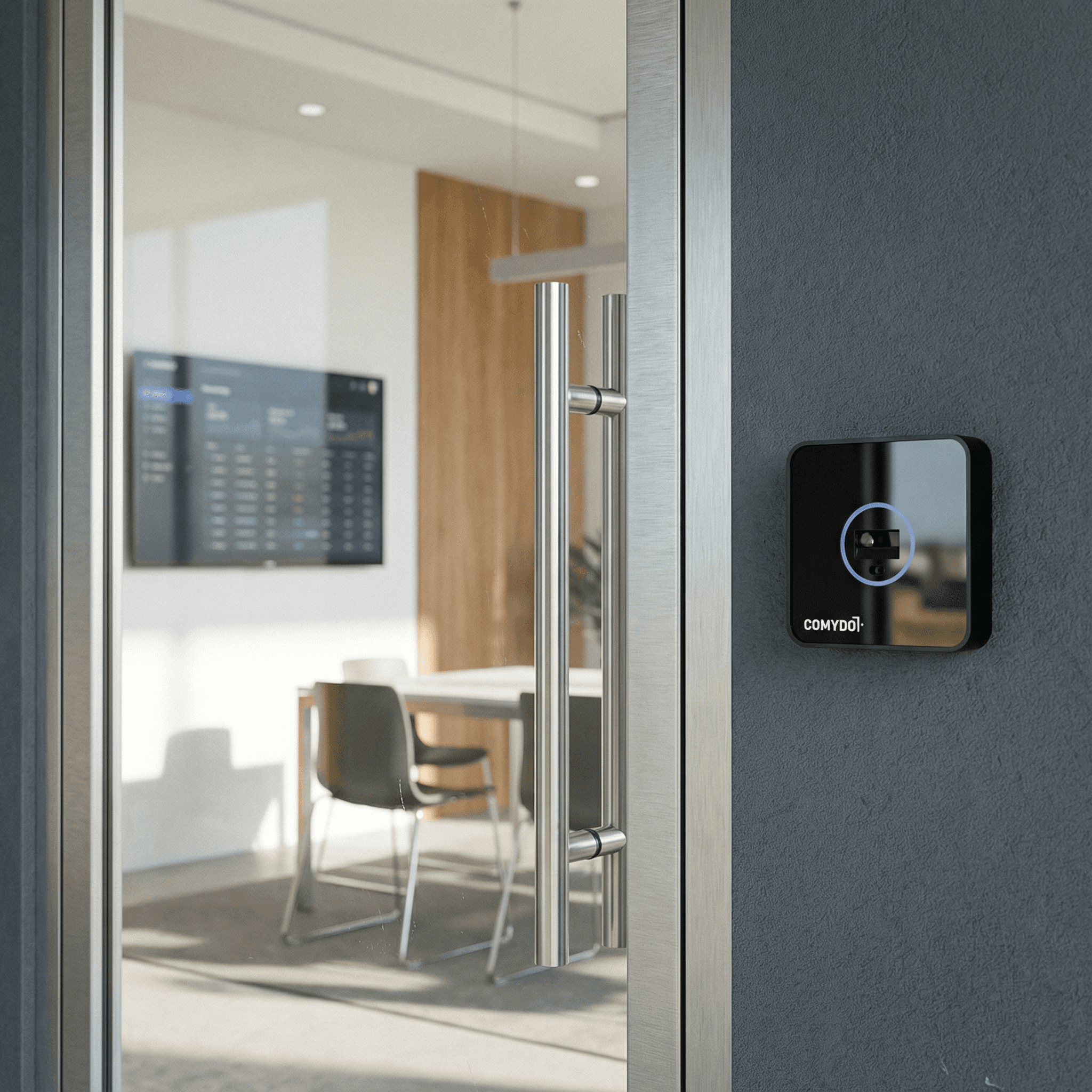 Comydo Smartlock am Meetingraum in Nahaufnahme - Zugriffskontrolle im anny Buchungssystem