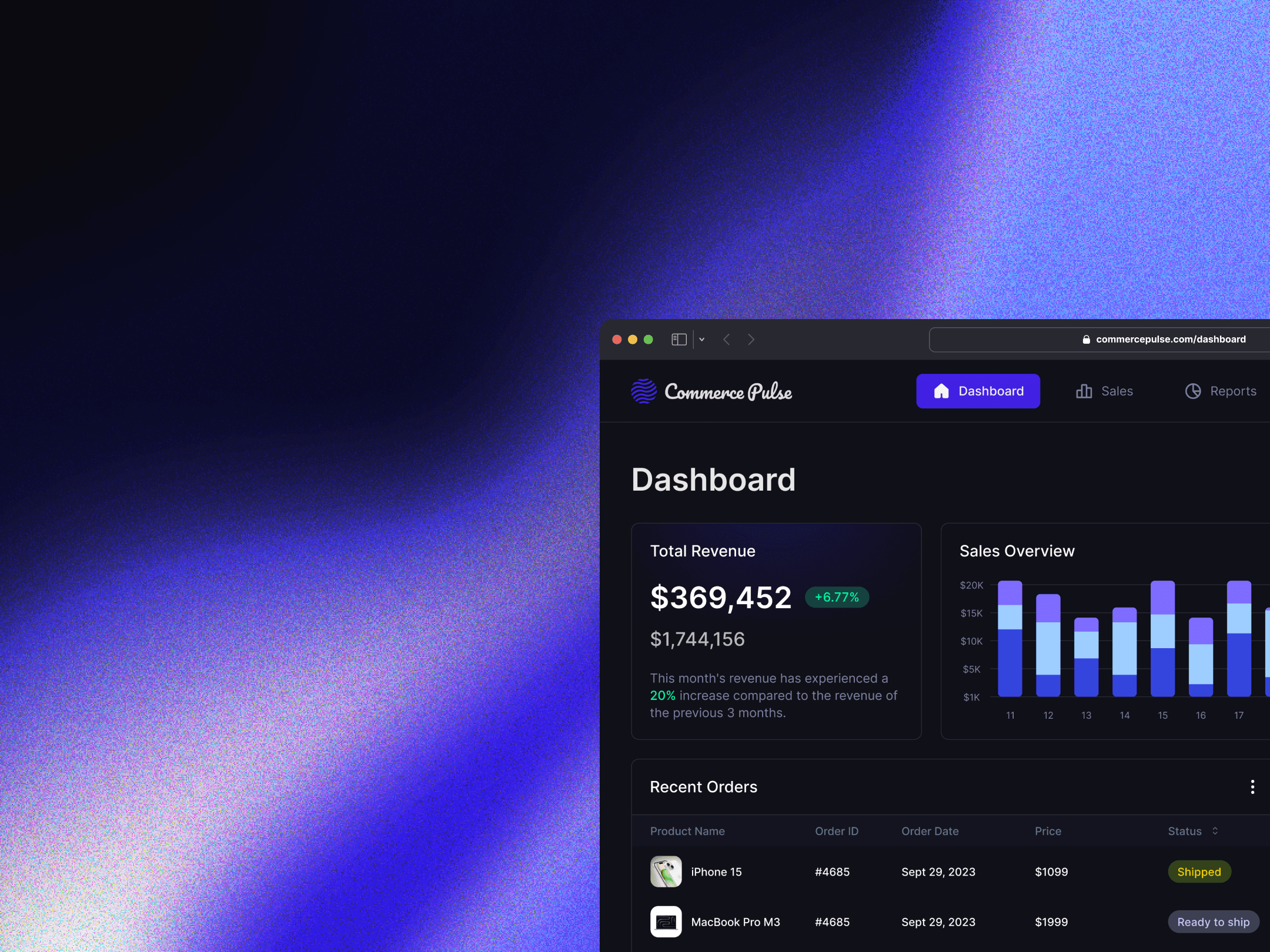 Dashboard with gradient background