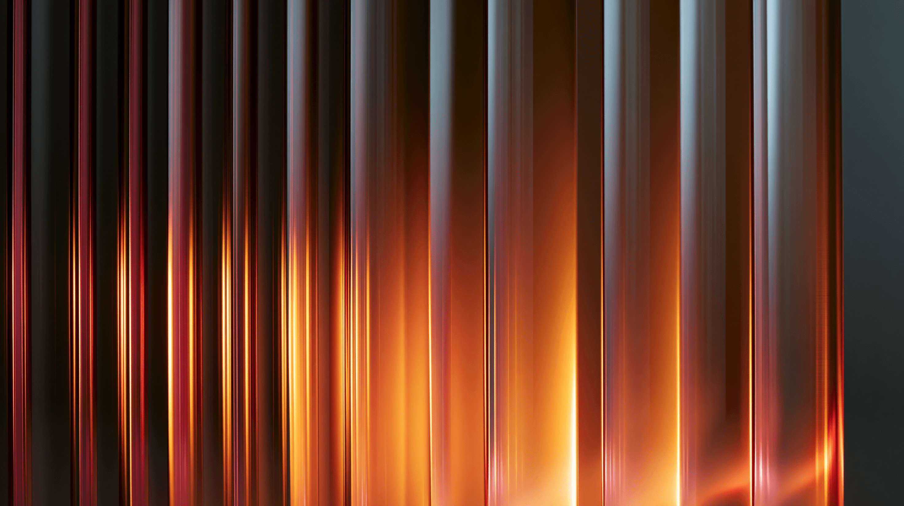 Abstract vertical bands of orange, red, and blue light