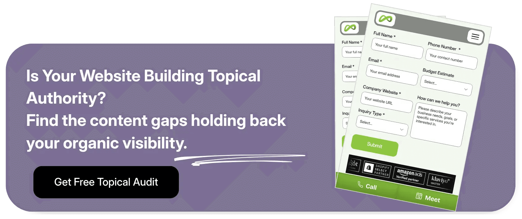 Coozmoo organic SEO audit CTA for building topical authority
