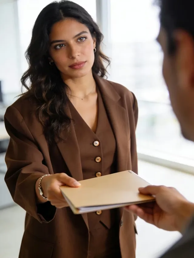 Professional Working Woman handing over files