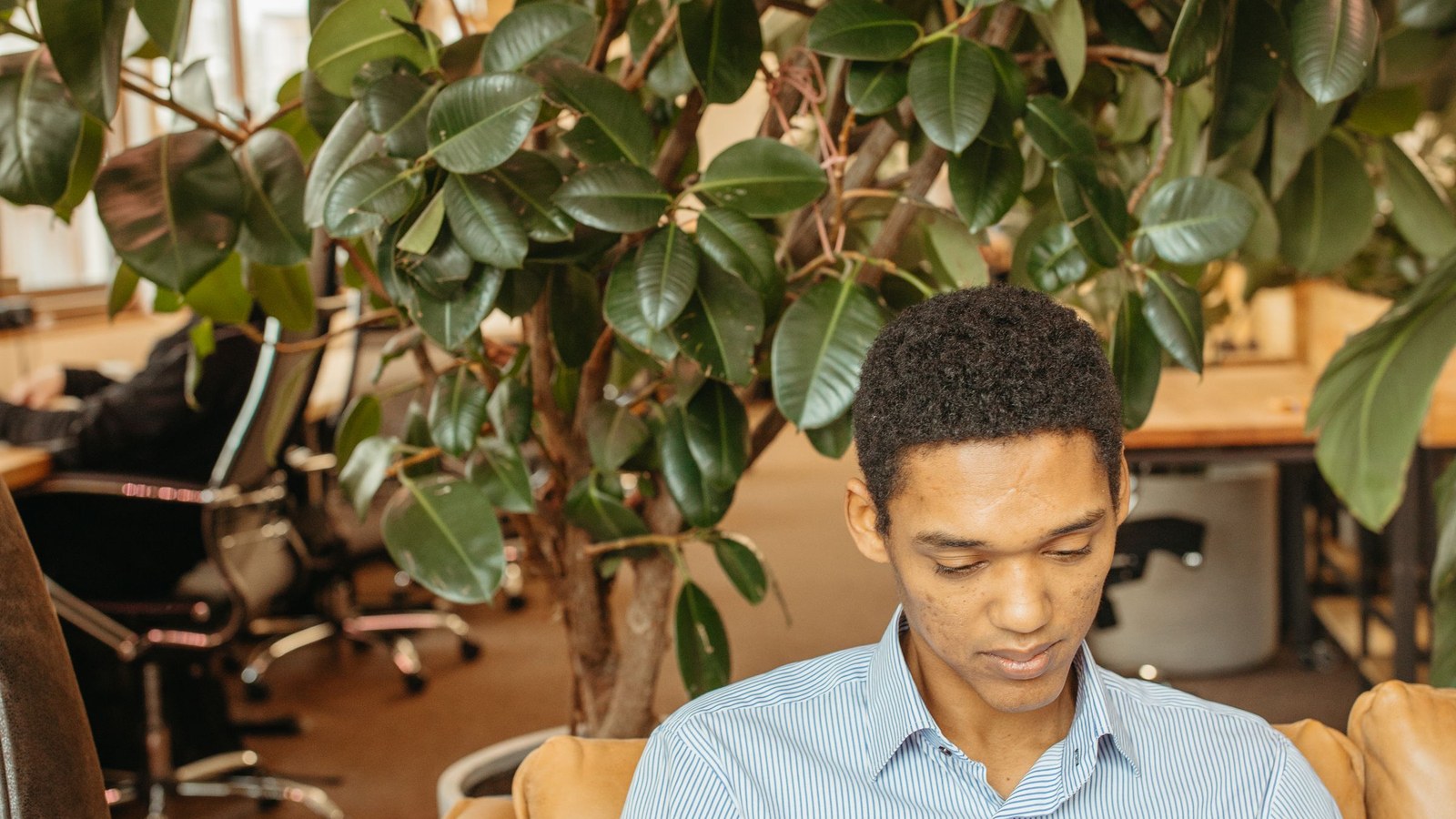 Remote worker using a laptop in a modern workspace