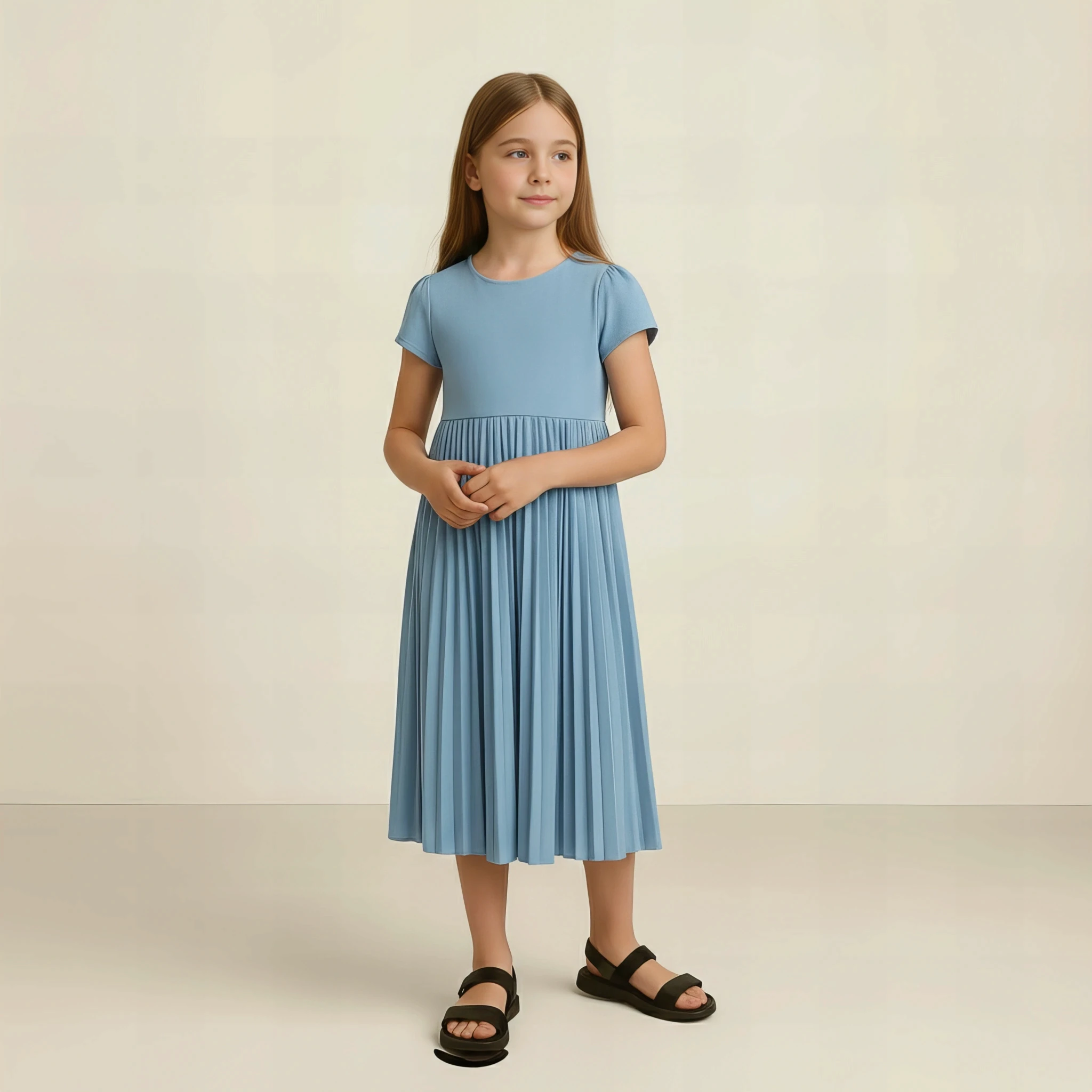 Pleated Midi Dress in Sky Blue