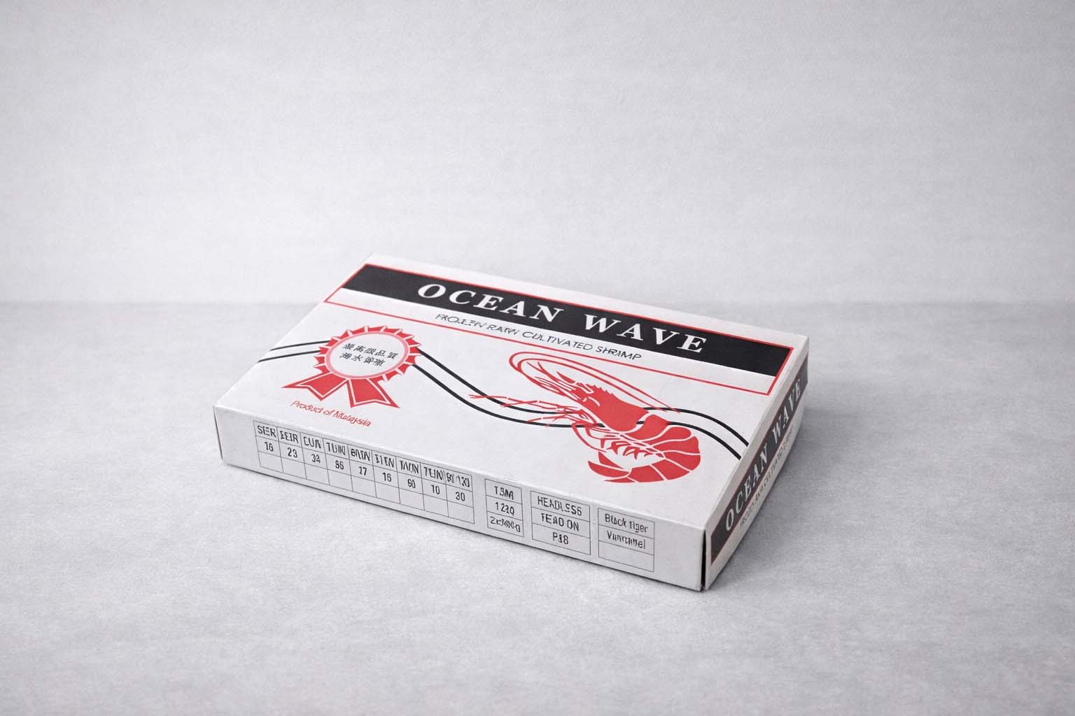 Standard 1.3kg wax-coated Custom Carton Seafood Box - Ocean Wave brand. Wet-strength export block box manufactured in Sarawak, Malaysia.