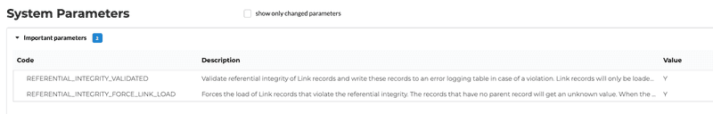 Referential Integrity Parameters