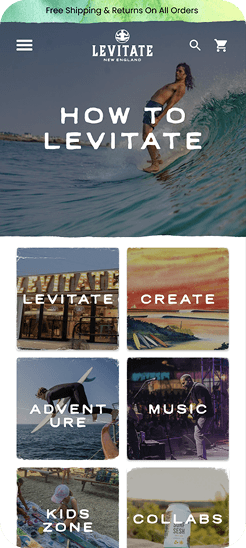 Mobile screenshot of Levitate brand website
