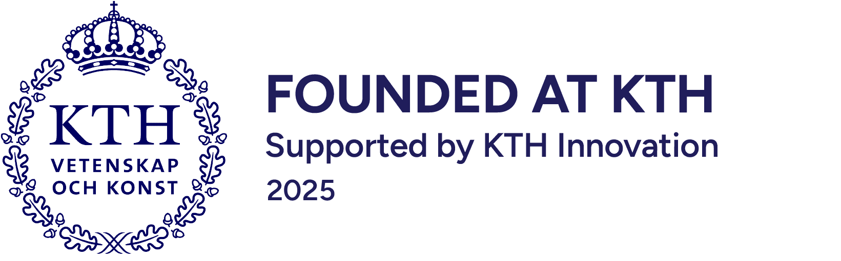 KTH Logo with the text"Founded at KTH" and "Supported by KTH Innovation 2025"