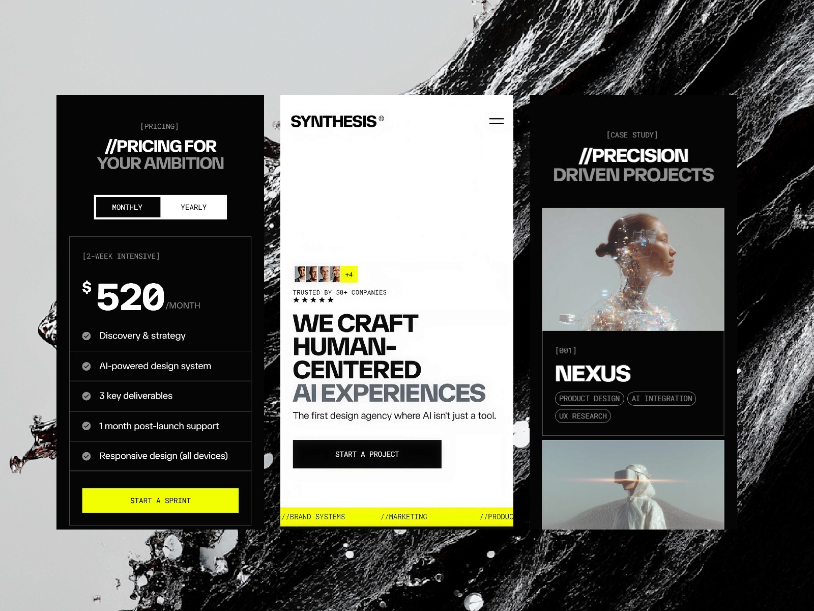 Synthesis — 高级暗黑现代 AI 机构落地页设计灵感