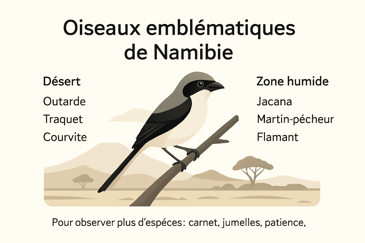 Les oiseaux incontournables à observer lors d’un safari en Namibie – Infographie