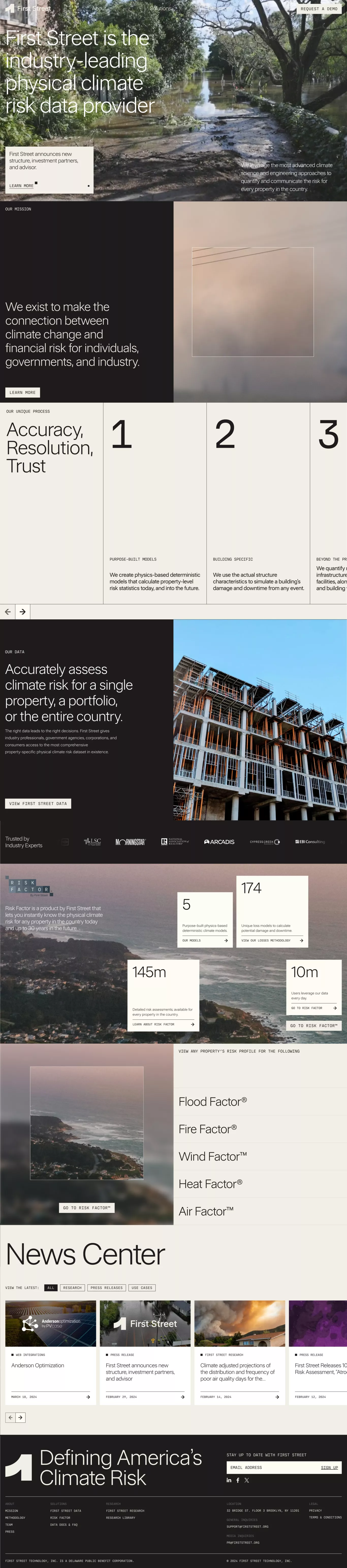 First Street landing page screenshot showcasing Tech and Nature design