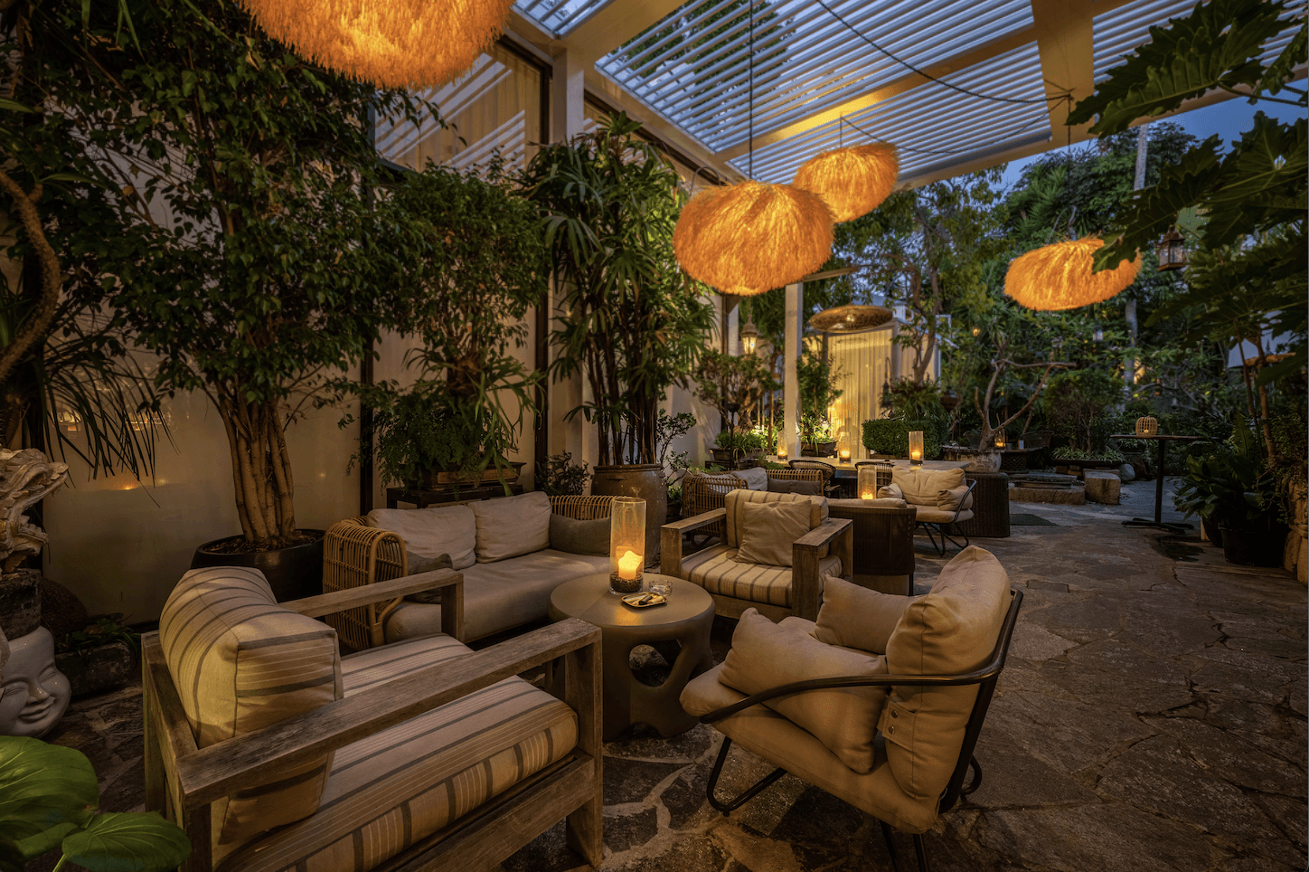 Open natural seating area at the Woods WeHo.