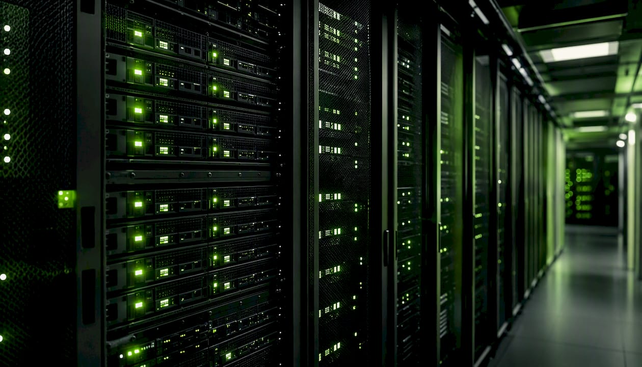 Server racks in UAE blockchain data center