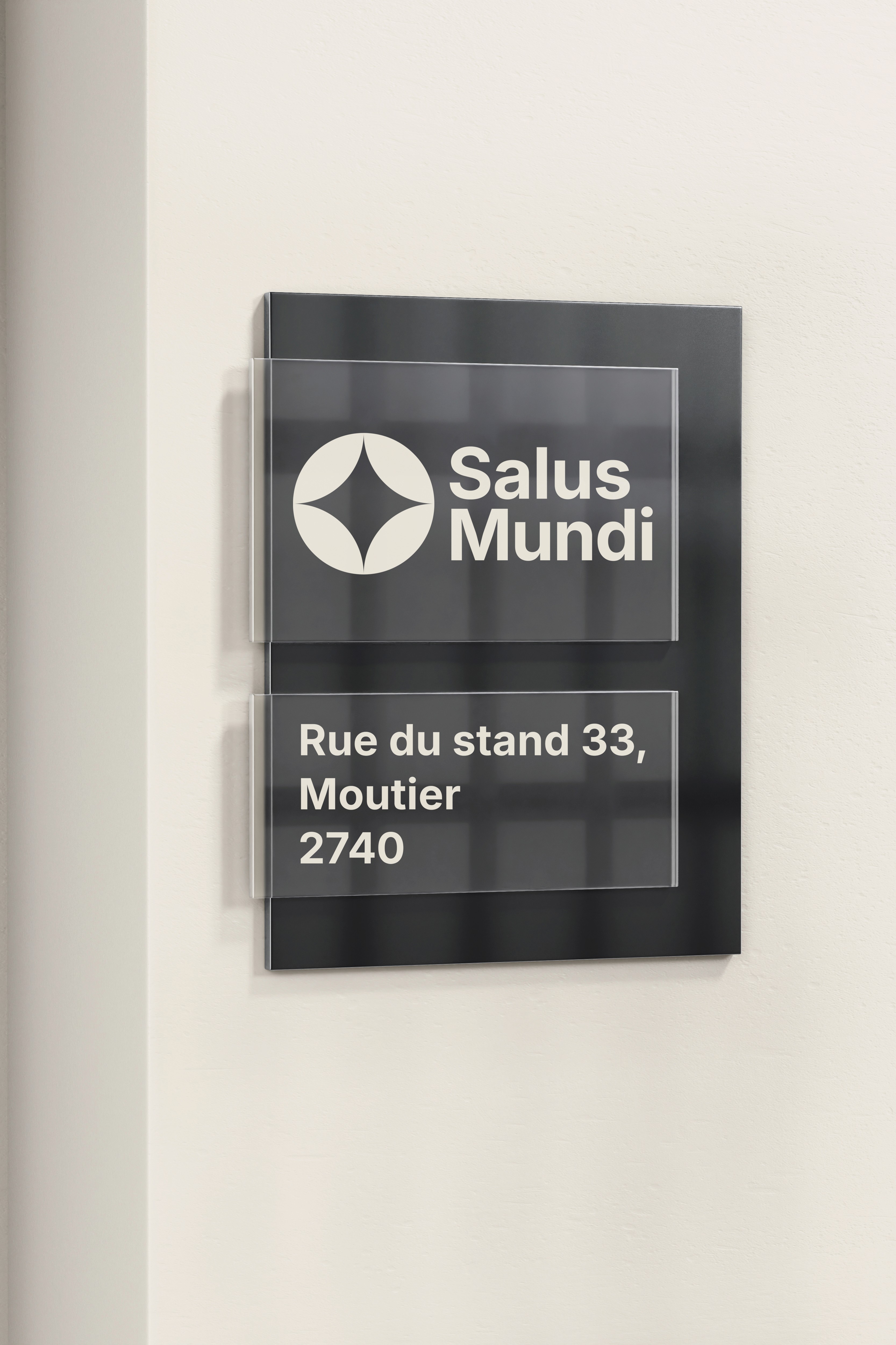 Modern office interior with glass walls, wooden accents, and a person walking up a staircase in motion blur.