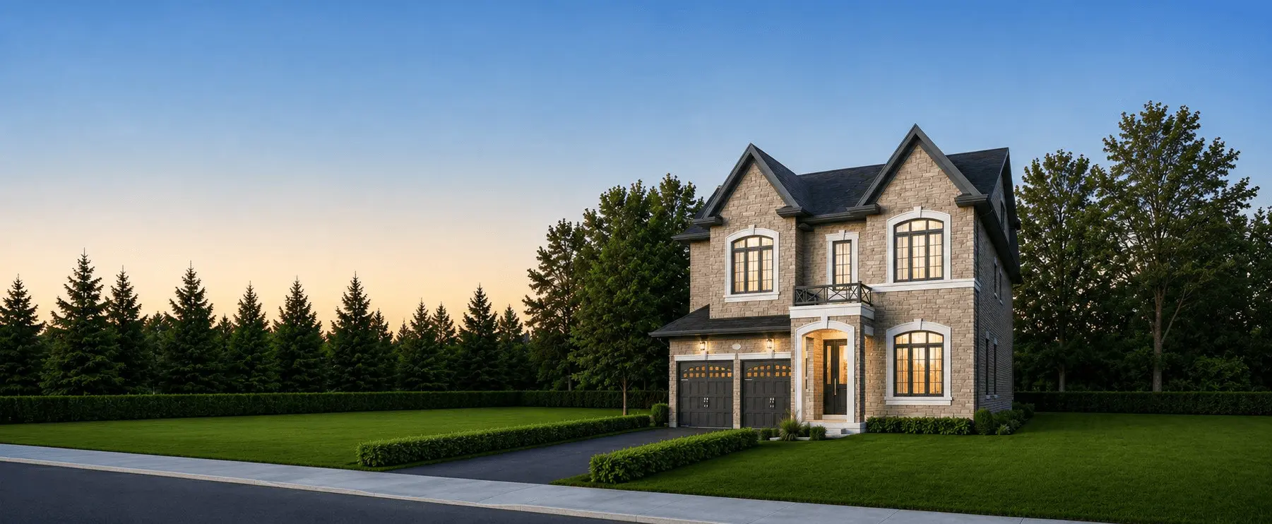 New infill home at Rosebank Road Pickering — stone facade custom build by Highglen Homes in established neighbourhood