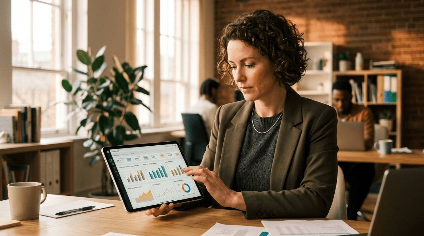Reviewing SaaS subscription pricing on tablet