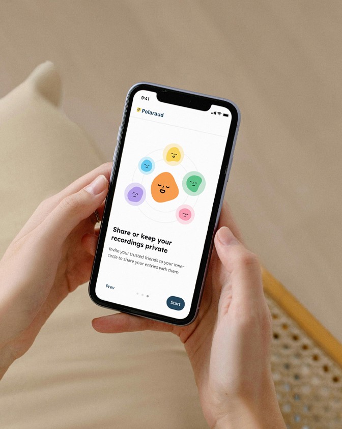 A screenshot of a page of the first-timer tutorial on the Polaraud app, which is one of our in-house projects.